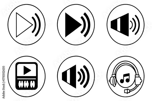 Collection of audio and video playback and sound icons