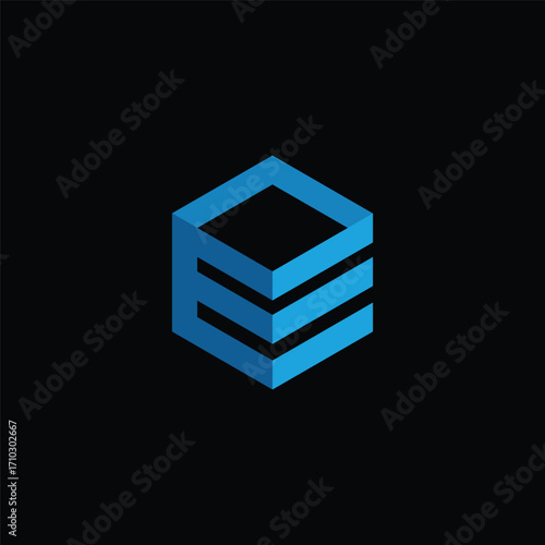 Cube Hexagon Letter E Logo Design Vector Template