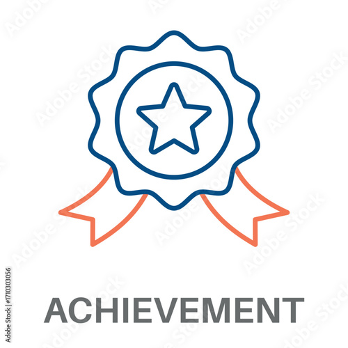 Achievement Outline Color Blue With Orange Concept Simple Style Design Vector