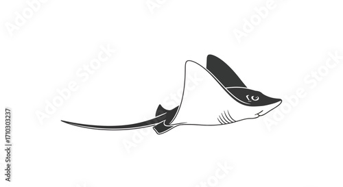 Elegant minimalist graphic illustration of a stingray gliding gracefully underwater