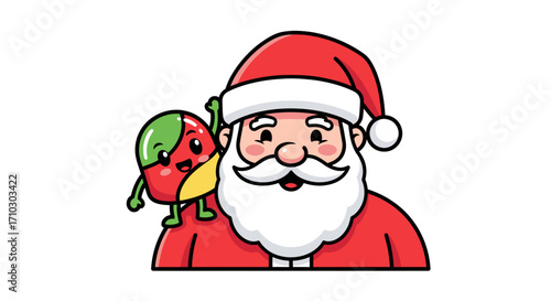 Festive christmas cartoon santa claus with a cute animated guyanese flag friend