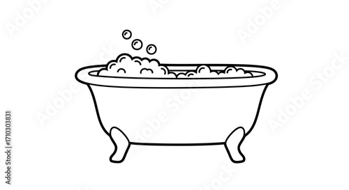 Illustration of a clawfoot bathtub filled with bubbles ready for relaxation or coloring