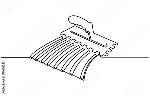 Professional Rectangular Steel Trowel one line art. Continuous line drawing of repair, professional, hand, people, concept, support, maintenance.