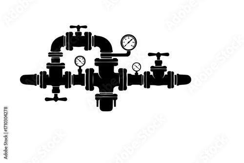 Industrial Plumbing Element with a Valve and Detailed Texture, Vector Illustration, Graphic Design: Illustrated Industrial Valve with a Grungy, Textured Feel