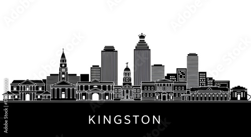 Striking monochrome silhouette displaying the urban skyline of Kingston Jamaica