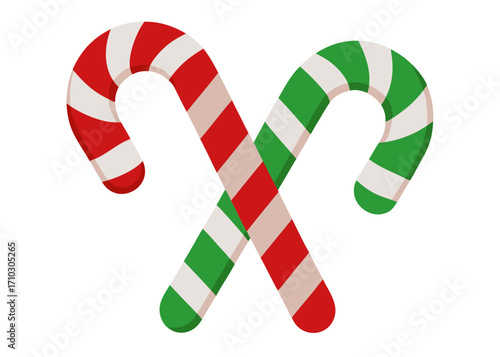 Two Crossed Candy Canes Red and Green Holiday Season Sweet Treat