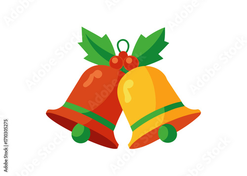 Festive Christmas Bells with Holly Berries for Holiday Season Decorations