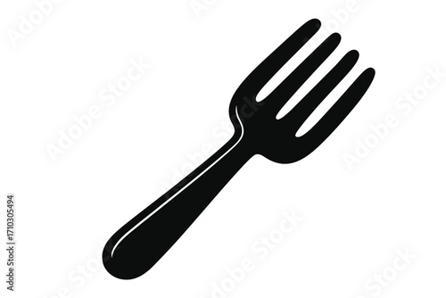 Fork icon vector silhouette. Kitchen utensil symbol for eating. Black cutlery graphic for restaurant menu, dinner, or food logo design. Simple flat silverware illustration.