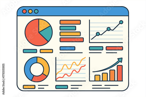 Digital dashboard UI with graphs for data analytics. Business intelligence admin panel for KPI performance tracking and statistics report. Infographic financial concept vector.