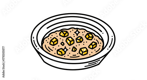 Whimsical Illustration of a Bowl with Creamy Food and Diced Yellow Toppings