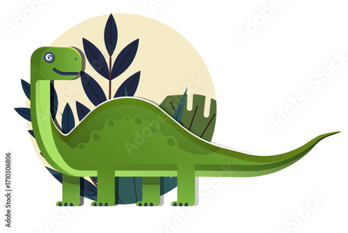 Apatosaurus dinosaur icon cute cartoon sketch colored flat