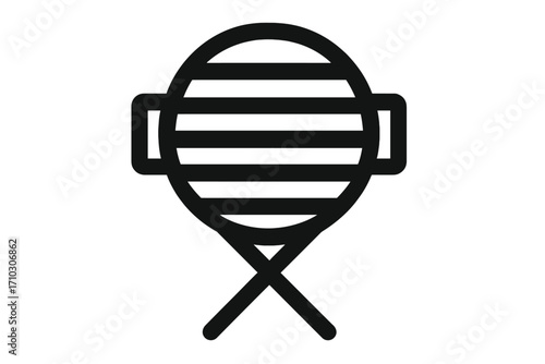 Barbecue grill icon vector. Simple silhouette symbol for outdoor cooking, summer party, and picnic. Charcoal BBQ equipment pictogram for food, restaurant menu design.