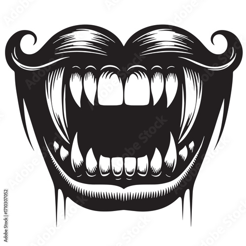 Black Vampire Teeth Silhouette Vector Illustration design, Solid White Background
