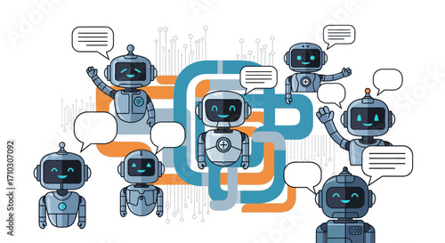 Group of robots communicating and interacting.
