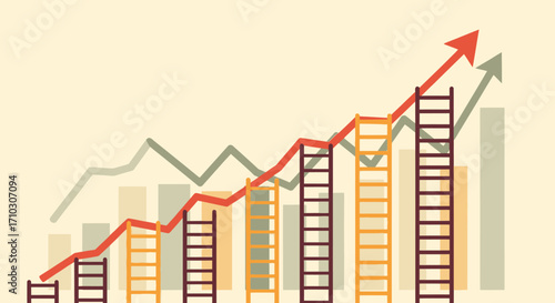 Growth and Progress - Ladders Leading to Success with Upward Trends.