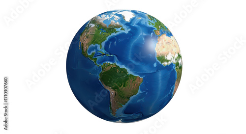 Isolated Planet Earth showing the American continents on a simulated globe with real features