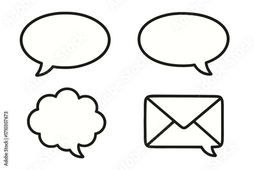 Set of flat style speech bubble templates and messaging icons, simple vector cartoon illustration with transparent background, conversation, chat, communication design elements