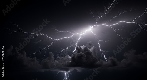 Lightning storm clouds night