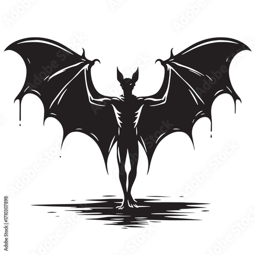 Black Vampire Bat Silhouette Vector Illustration design, Solid White Background