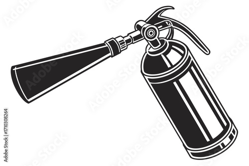 Black and white illustration of a fire extinguisher with a nozzle