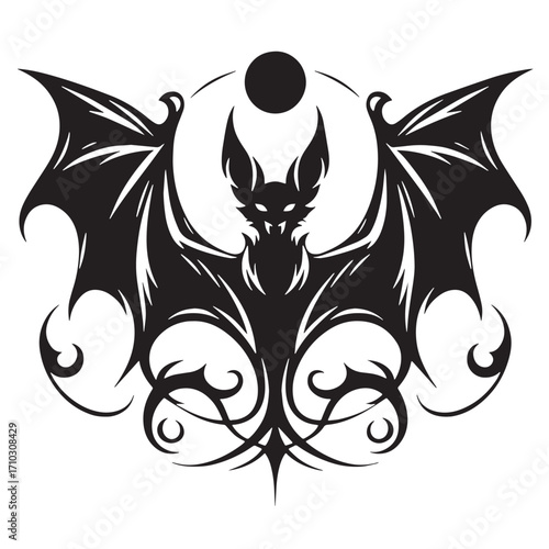 Black Vampire Bat Silhouette Vector Illustration design, Solid White Background