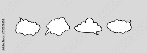 A vector collection of hand-drawn thought and cloud speech bubbles on a gray background, ideal for comic, chat, and communication-themed design
