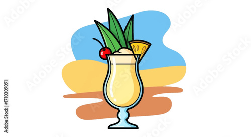 Refreshing Pi?a Colada tropical cocktail with fruit garnish.