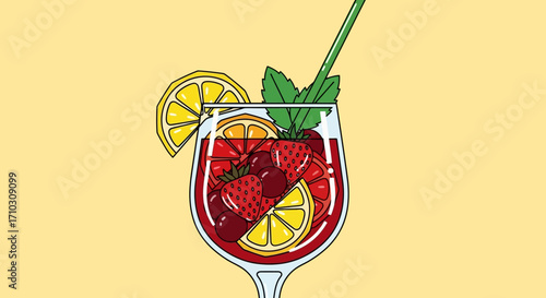 Refreshing Summer Berry Cocktail with Lemon and Mint.