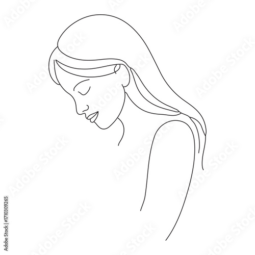 Minimalist line art drawing of a woman s profile with closed eyes