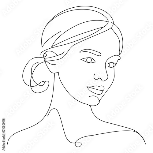 Elegant Continuous Line Drawing of a Woman's Face in Minimalist Style