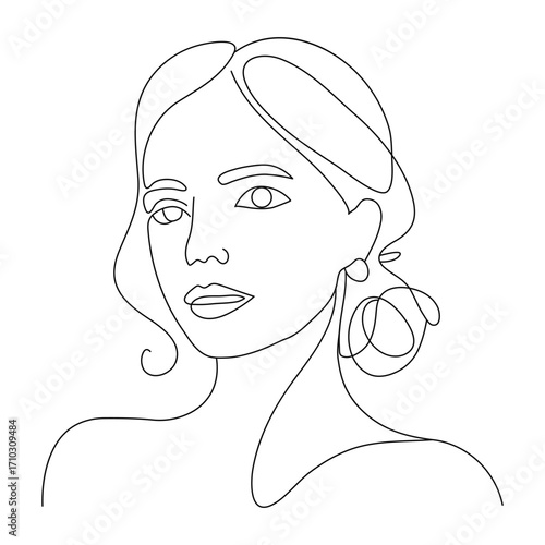 Elegant single line drawing of a woman s profile with flowing hair