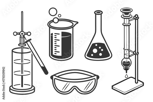 Collection of science laboratory equipment and safety gear