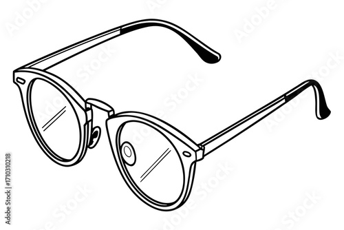 Black and white line drawing of modern eyeglasses