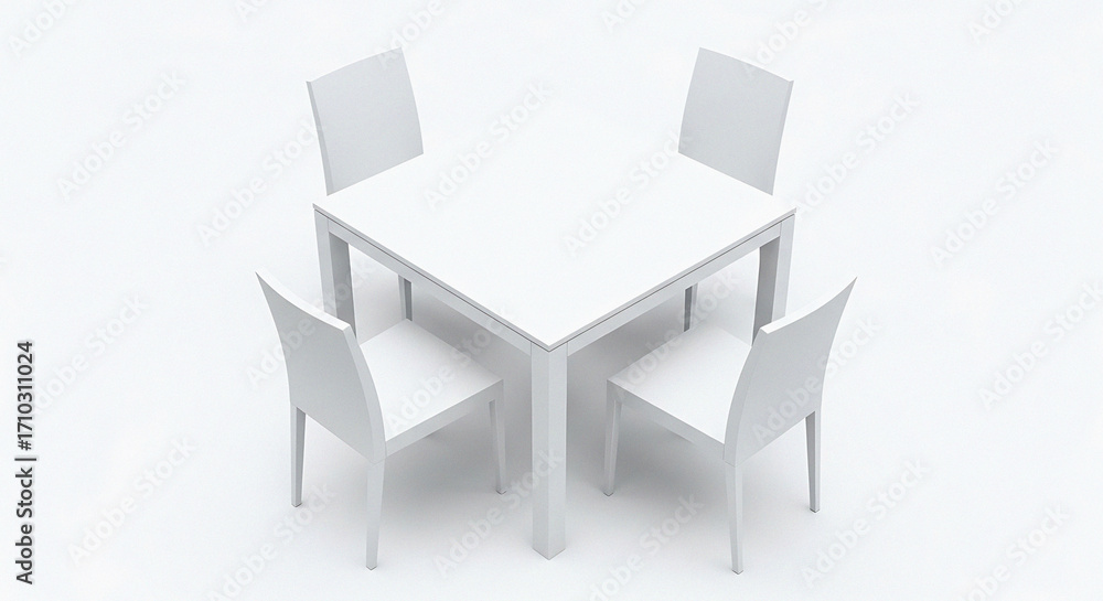 Fototapeta premium Modern white dining set with square table and four chairs elegant home furniture arrangement