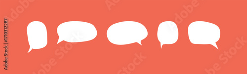 A versatile set of five hand-drawn white speech bubbles. Use these fun, freehand shapes for comics, messages, and digital designs