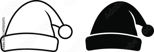 Christmas hat icon santa hat icon vector - Black and white christmas hat santa hat icon vector