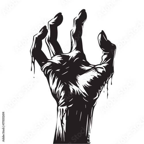 Black Zombie Hand Rising Silhouette Vector Illustration design, Solid White Background