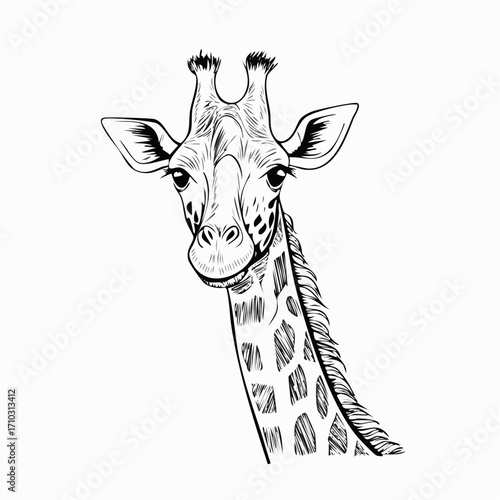 Elegant Giraffe Line Art Detailed Black and White Drawing