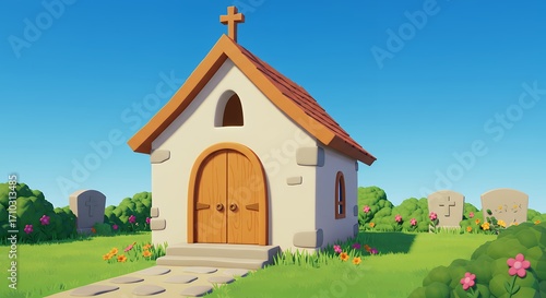 Small church in a graveyard