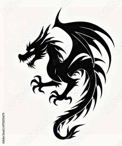 Dragon's Silhouette: A majestic and powerful black dragon illustration, embodies strength, fantasy, and mythological significance.