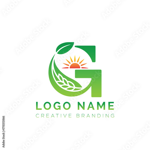 organic farming logos, letter G eco logo