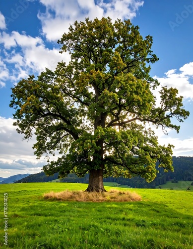 Majestic oak in a grassy field