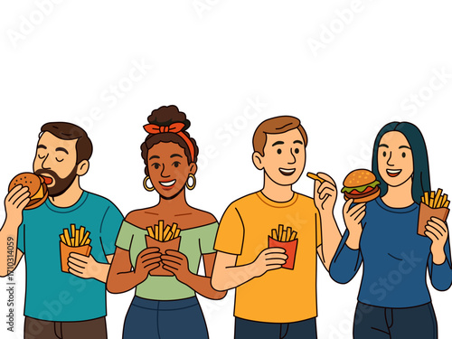 people eating fast food illustration design cheeseburger food