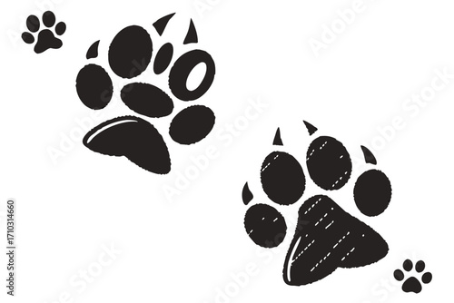 Black paw prints on white background animal tracks