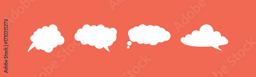 Set of four blank, cloud-shaped speech bubbles. Vector illustration for thought, idea, and communication design