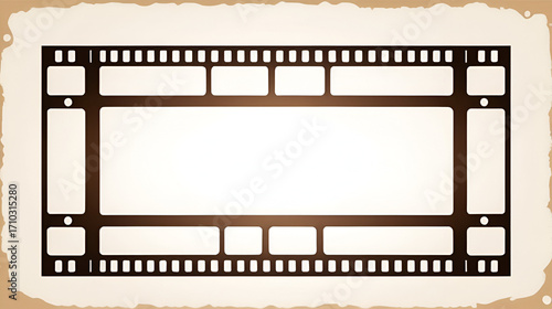 Old brown cinematic frame with transparent background. Antique filmstrip slide template in realistic style. Vector illustration video and photo tape.
