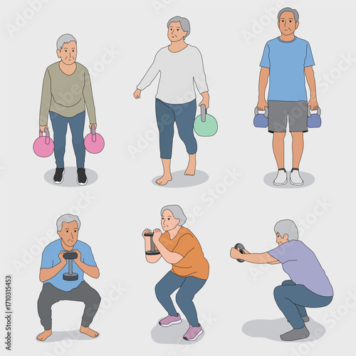 Elderly People Strength Training Exercises Illustration