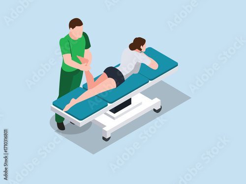 Physiotherapy Treatment for a Patient's Leg 3d vector illustration