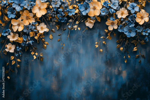 Maternity backdrop, wedding backdrop, photography background with delicate yellow flowers and vintage wall.