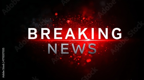 Breaking news alert in vibrant red and black digital design with particles